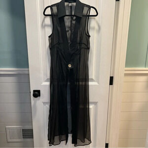 Legatte Vintage Sheer Black Embroidered Long Line Vest. Size 10.